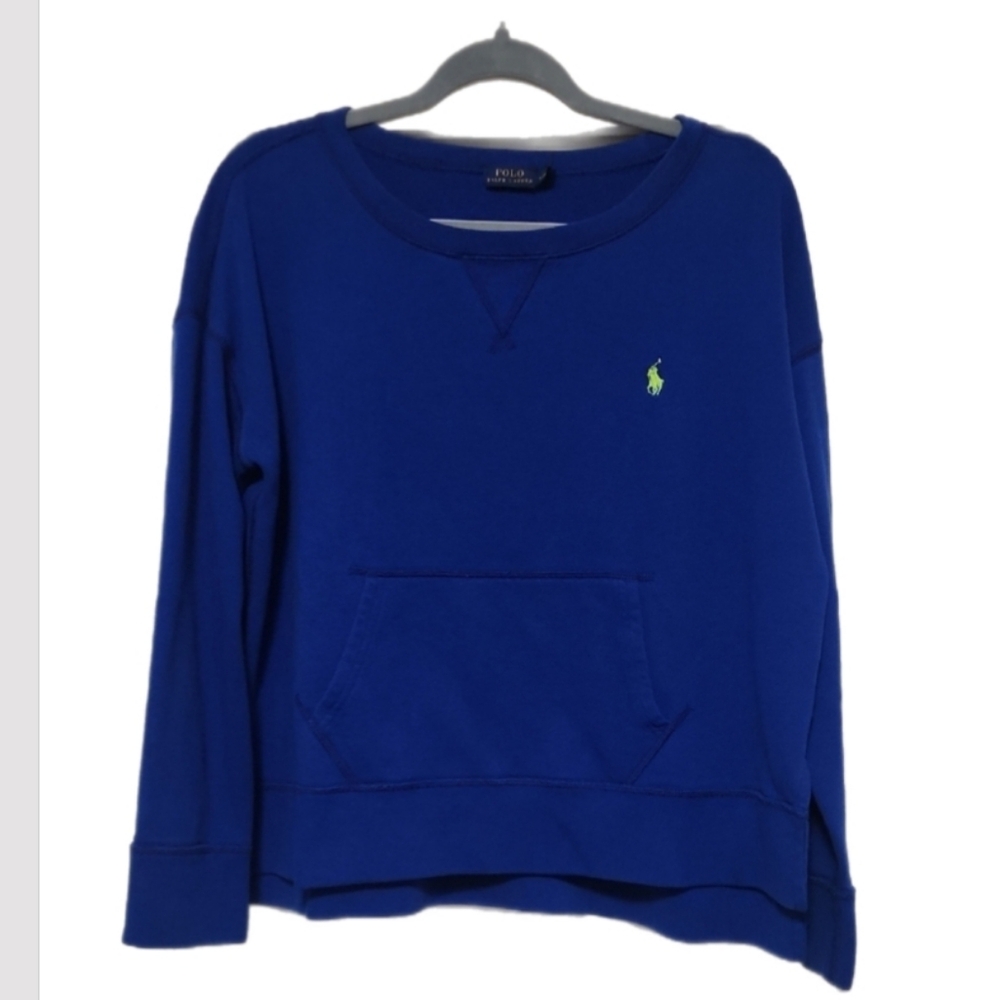Polo Ralph Lauren Blue Crewneck Sweatshirt Green Pony Logo Pullover